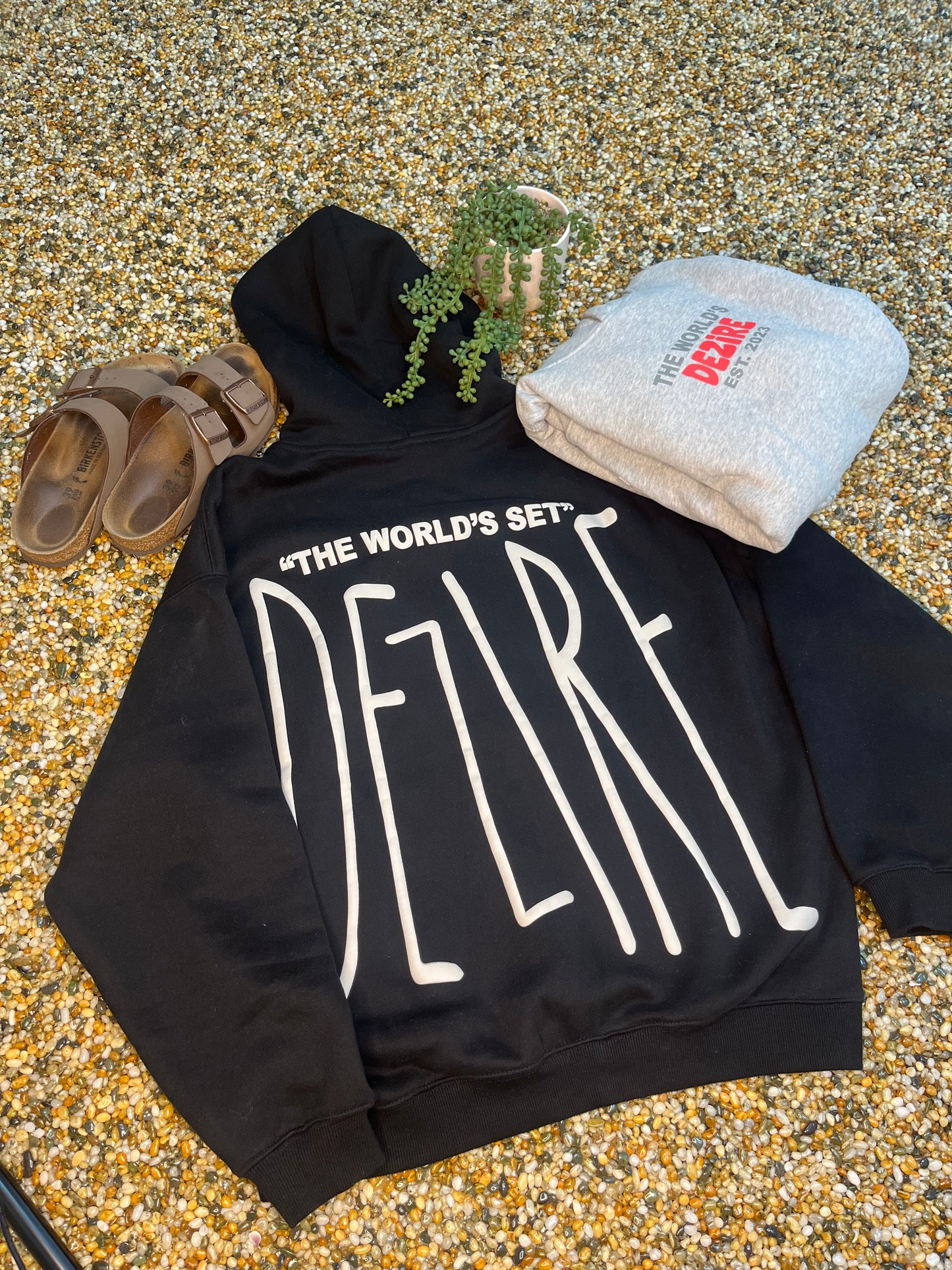 Black and white "The World's Set" hoodie